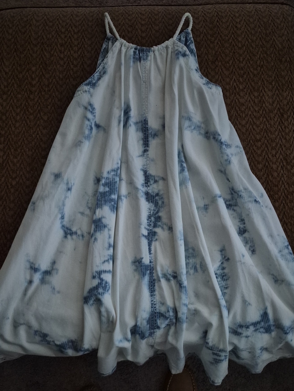 HOLDING HORSES White and Blue Tie-Dye Spaghetti Strap Dress